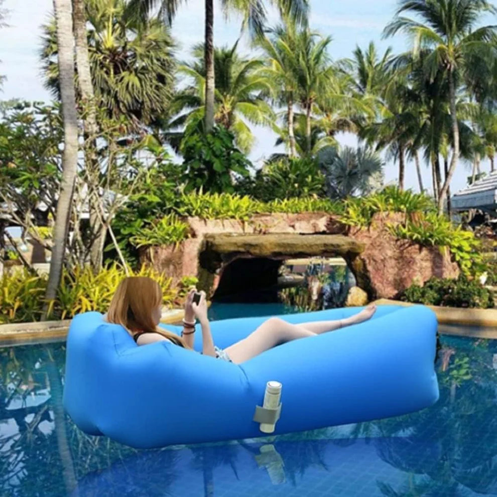 Sofá inflable portátil azul ideal para camping