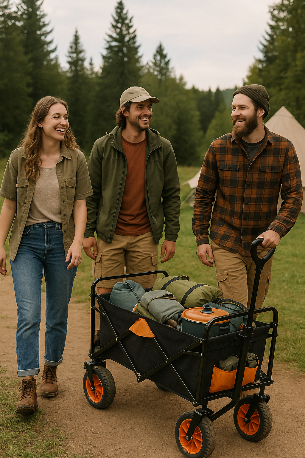 Carro plegable ideal para camping, transporte de utensilios y equipo al aire libre