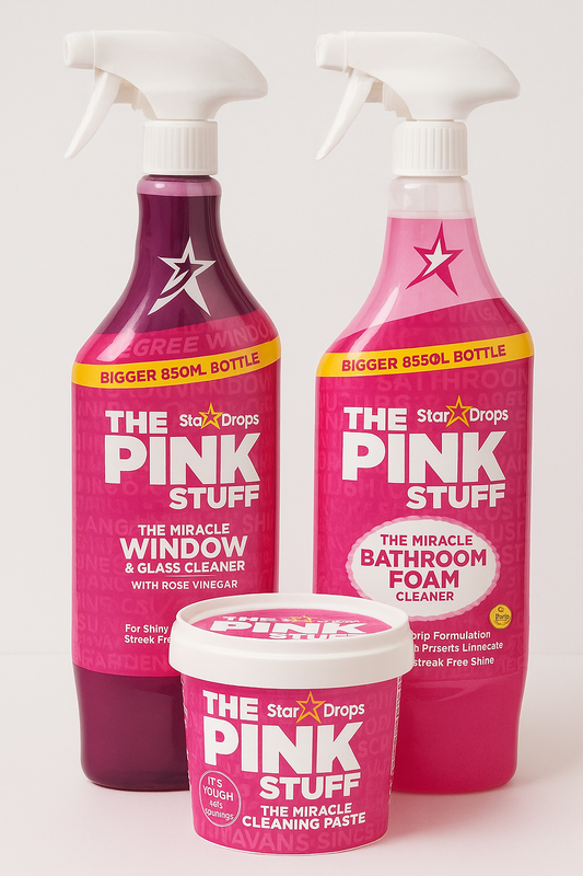 Set completo de limpieza Pink Stuff con pasta, limpiador de baño y cristales