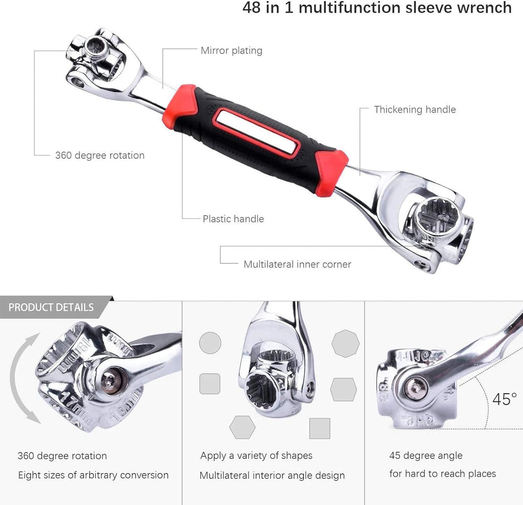 Llave universal 48 en 1 con diseño ergonómico y cabezales ajustable