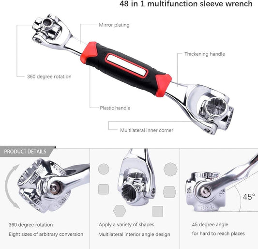 Llave universal 48 en 1 con diseño ergonómico y cabezales ajustable